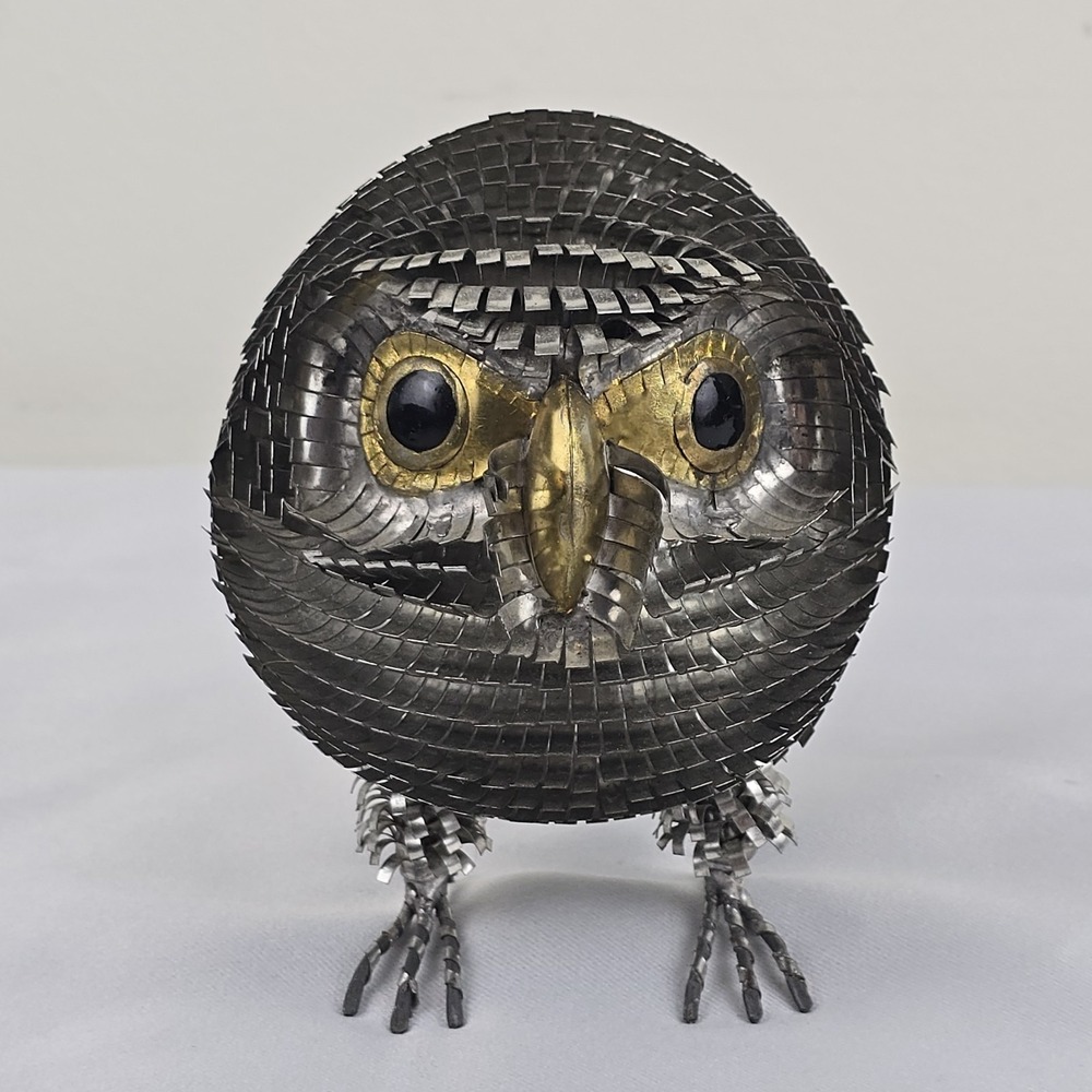 Vintage Brutalist Metal Owl Sculpture Bustamante Style Mexican Folk Art 5" - Picture 3 of 9